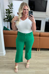 Lisa High Rise Control Top Wide Leg Crop Jeans in Kelly Green - Maple Row Boutique 