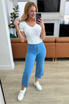 Lisa High Rise Control Top Wide Leg Crop Jeans in Sky Blue - Maple Row Boutique 