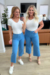 Lisa High Rise Control Top Wide Leg Crop Jeans in Sky Blue - Maple Row Boutique 