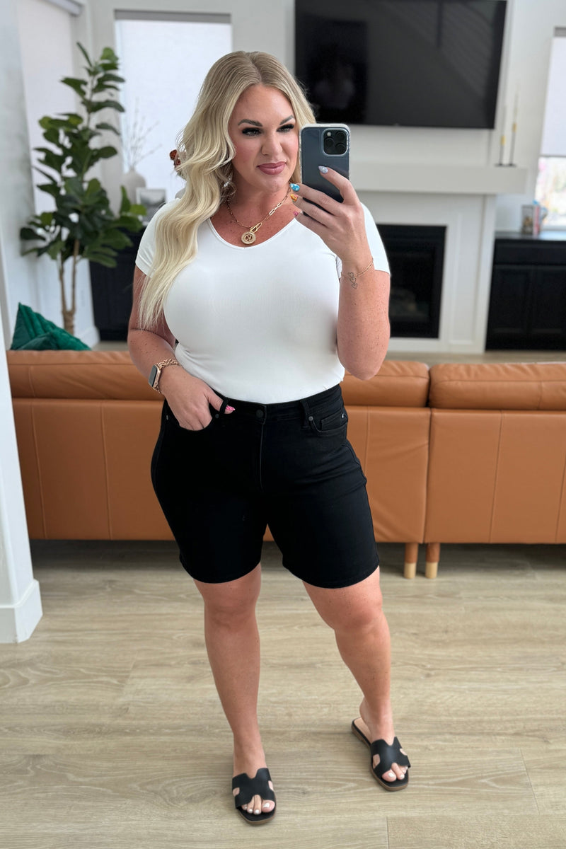 Ava High Rise Control Top Cuffed Shorts in Black - Maple Row Boutique 