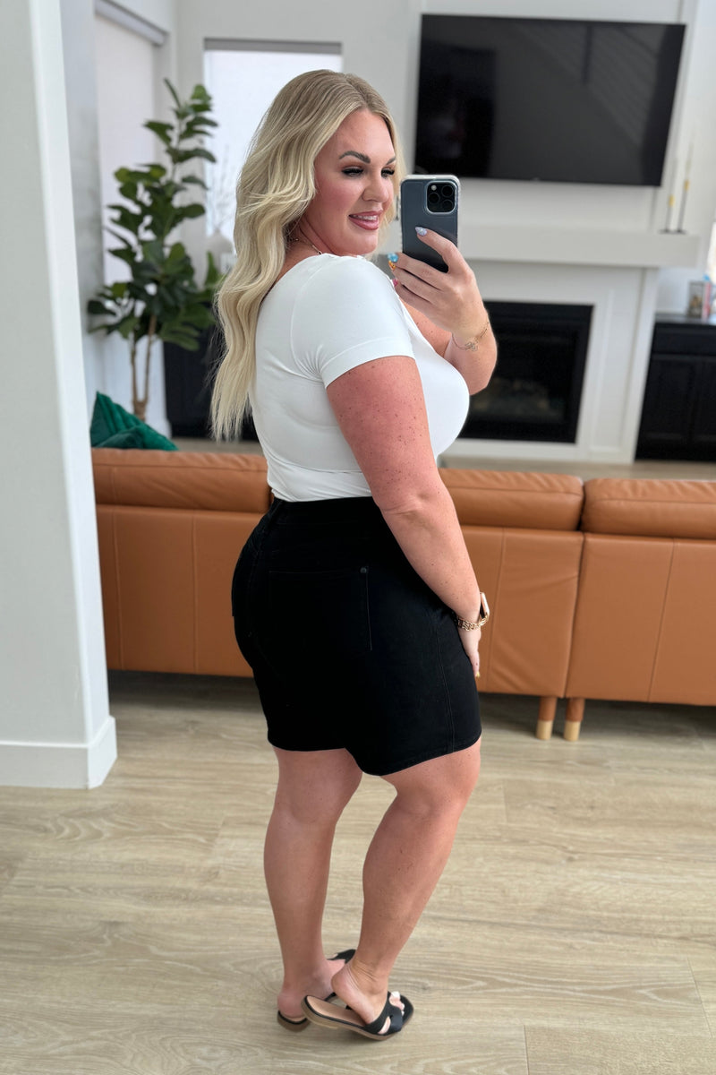 Ava High Rise Control Top Cuffed Shorts in Black - Maple Row Boutique 