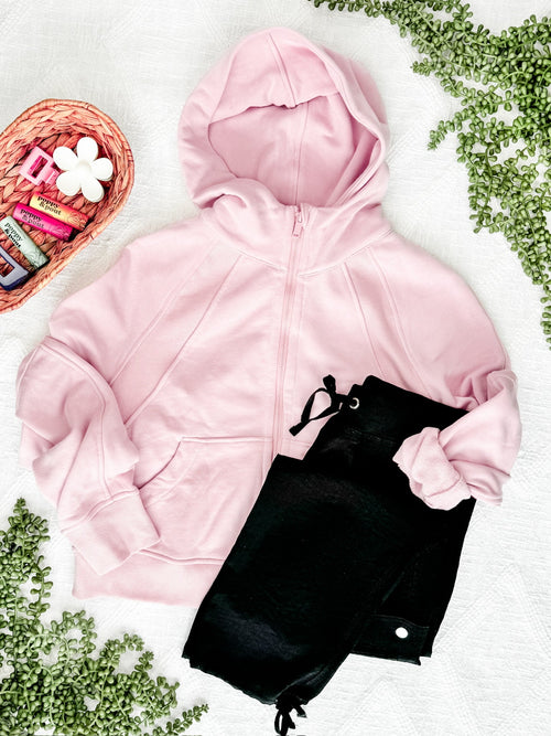 Scuba Style Hoodie In Soft Pink - Maple Row Boutique 
