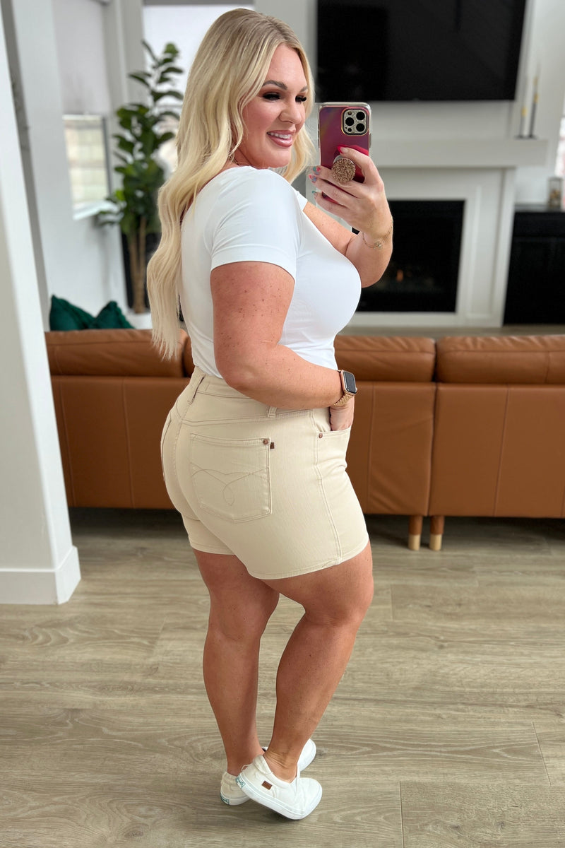 Greta High Rise Garment Dyed Shorts in Bone - Maple Row Boutique