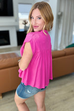 Pleat Detail Button Up Blouse in Hot Pink - Maple Row Boutique 