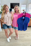 Pleat Detail Button Up Blouse in Pink Cosmos - Maple Row Boutique 