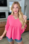 Airflow Peplum Ruffle Sleeve Top in Hot Pink - Maple Row Boutique 