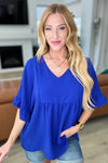 Airflow Peplum Ruffle Sleeve Top in Royal Blue - Maple Row Boutique 
