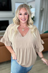 Airflow Peplum Ruffle Sleeve Top in Taupe - Maple Row Boutique 