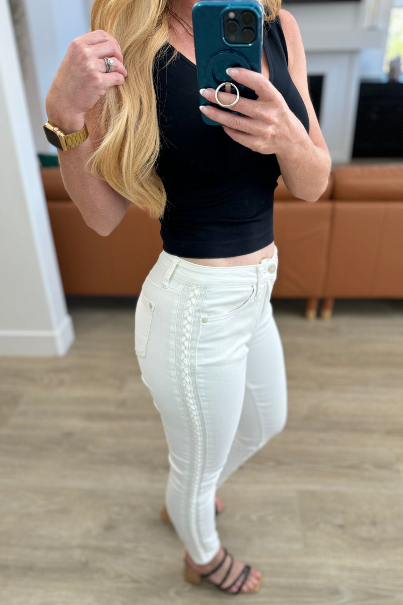 Maddie Mid Rise Braided Side Seam Relaxed Jeans - Maple Row Boutique
