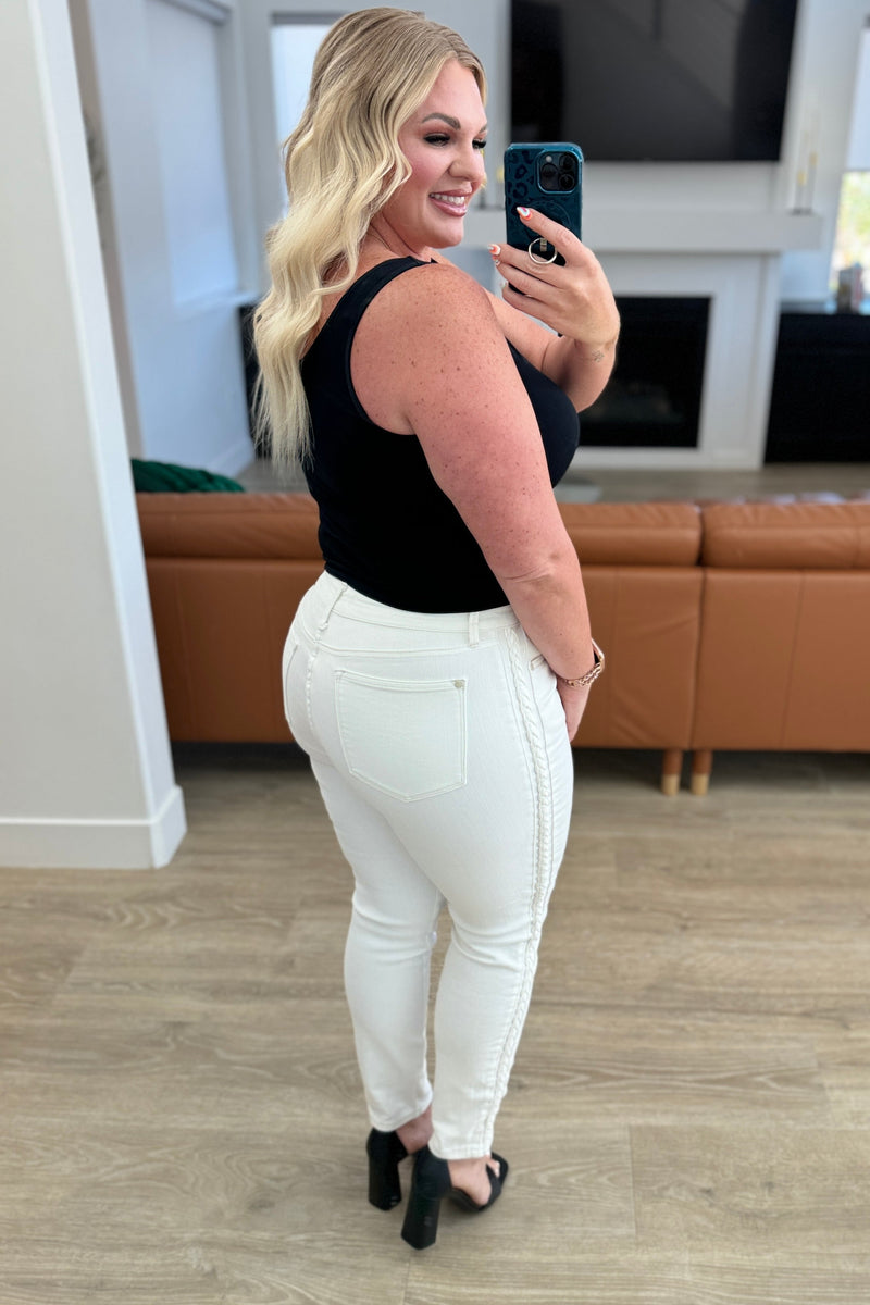 Maddie Mid Rise Braided Side Seam Relaxed Jeans - Maple Row Boutique