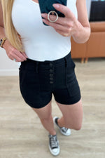 Reagan High Rise Button Fly Trouser Shorts - Maple Row Boutique