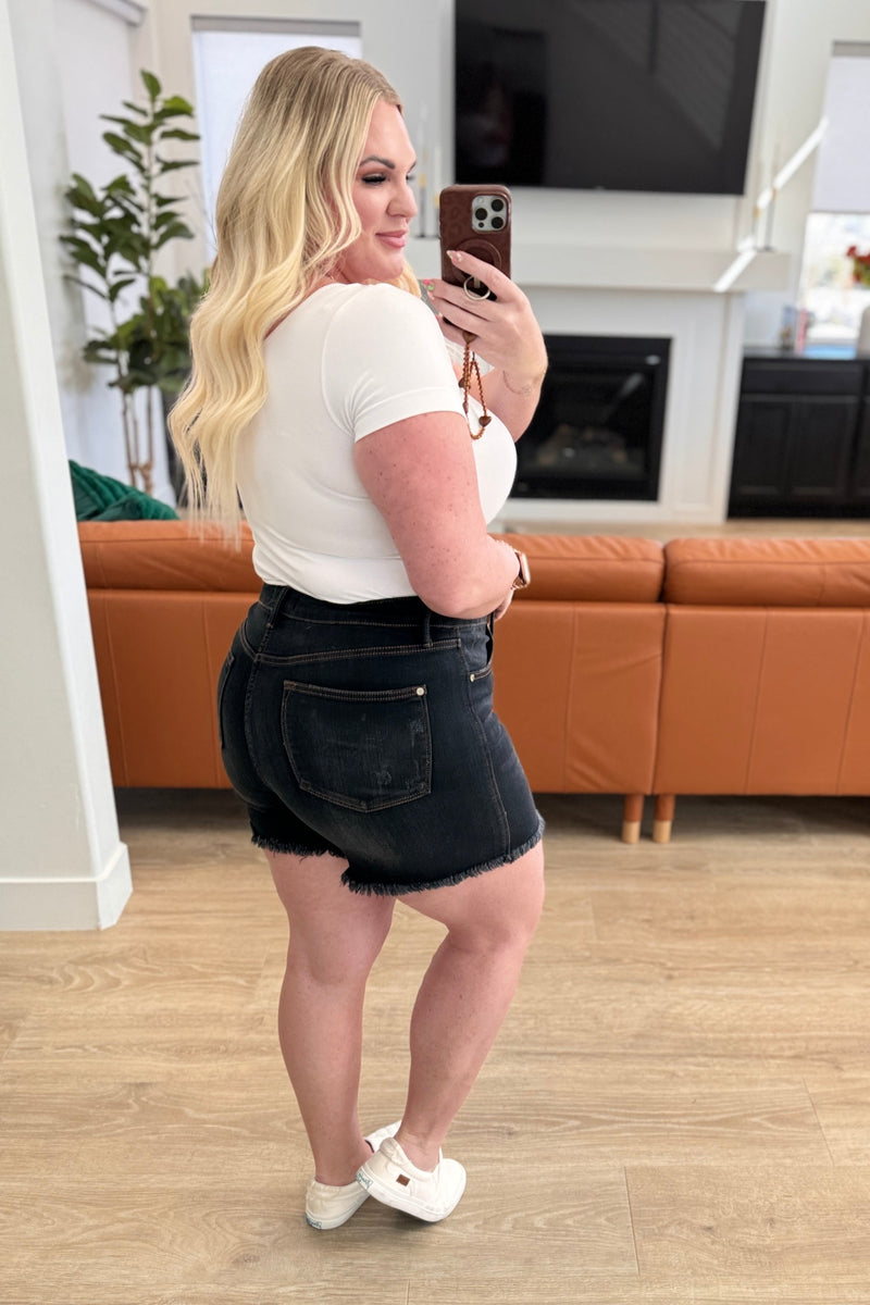 Ember High Rise Control Top Fray Hem Shorts - Maple Row Boutique 