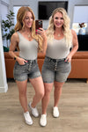 Greyson High Rise Button Fly Cuffed Shorts in Grey - Maple Row Boutique
