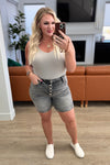 Greyson High Rise Button Fly Cuffed Shorts in Grey - Maple Row Boutique