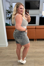 Greyson High Rise Button Fly Cuffed Shorts in Grey - Maple Row Boutique