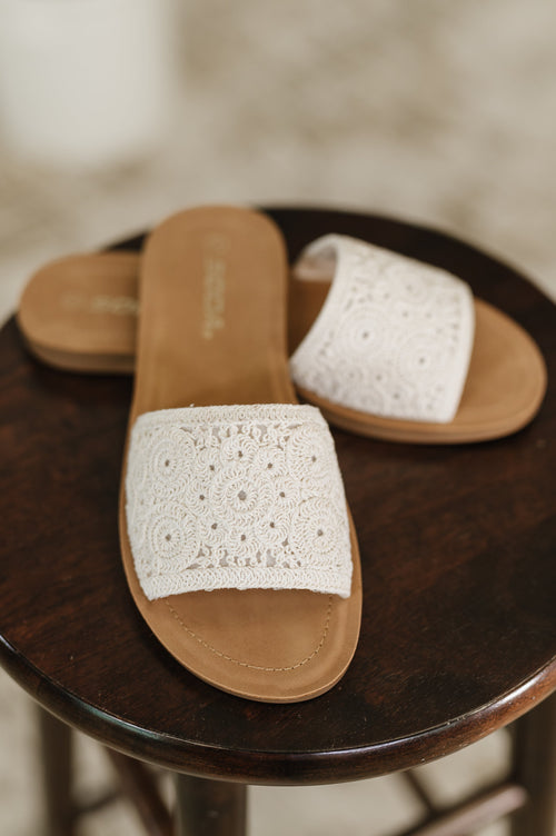 Imelda Off White Crocheted Slip On Sandal - Maple Row Boutique