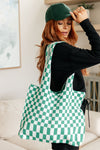 Checkerboard Lazy Wind Big Bag in Green & White - Maple Row Boutique 