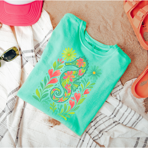 Floral Seahorse Graphic Tee - Maple Row Boutique