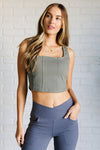 It's All About the Balance Twill Square Neck Crop Top in Dusty Olive - Maple Row Boutique 