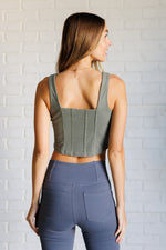 It's All About the Balance Twill Square Neck Crop Top in Dusty Olive - Maple Row Boutique 