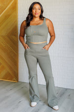 It's All About the Balance Twill Square Neck Crop Top in Dusty Olive - Maple Row Boutique 