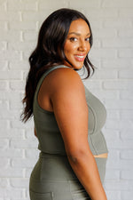 It's All About the Balance Twill Square Neck Crop Top in Dusty Olive - Maple Row Boutique 