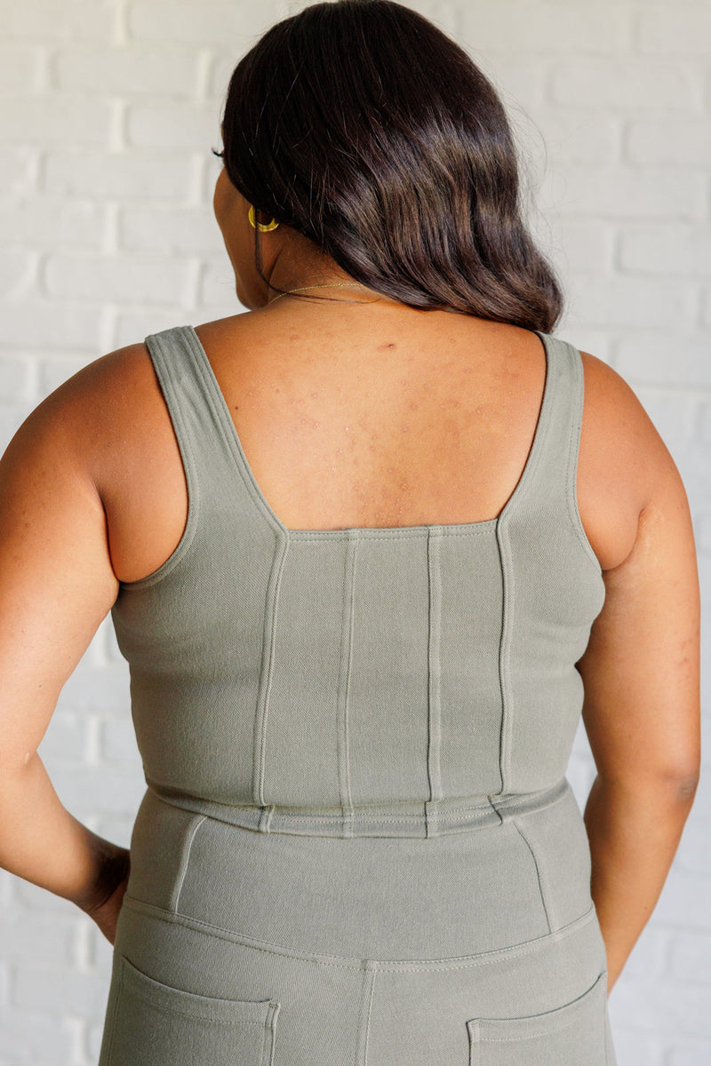 It's All About the Balance Twill Square Neck Crop Top in Dusty Olive - Maple Row Boutique 