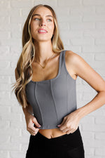 It's All About the Balance Twill Square Neck Crop Top in Titanium - Maple Row Boutique 