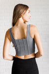 It's All About the Balance Twill Square Neck Crop Top in Titanium - Maple Row Boutique 