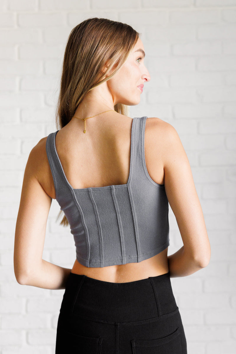 It's All About the Balance Twill Square Neck Crop Top in Titanium - Maple Row Boutique 