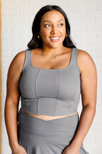 It's All About the Balance Twill Square Neck Crop Top in Titanium - Maple Row Boutique 