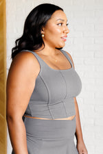 It's All About the Balance Twill Square Neck Crop Top in Titanium - Maple Row Boutique 
