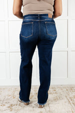 Jacqueline Mid Rise Frayed Hem Straight Leg Jean - Maple Row Boutique