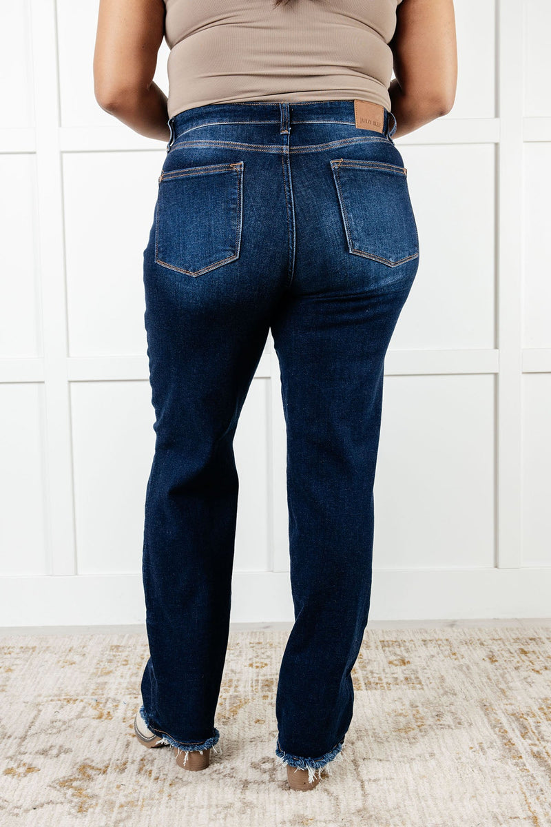 Jacqueline Mid Rise Frayed Hem Straight Leg Jean - Maple Row Boutique