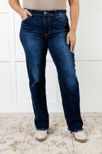 Jacqueline Mid Rise Frayed Hem Straight Leg Jean - Maple Row Boutique