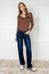 Jacqueline Mid Rise Frayed Hem Straight Leg Jean - Maple Row Boutique