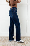 Jacqueline Mid Rise Frayed Hem Straight Leg Jean - Maple Row Boutique
