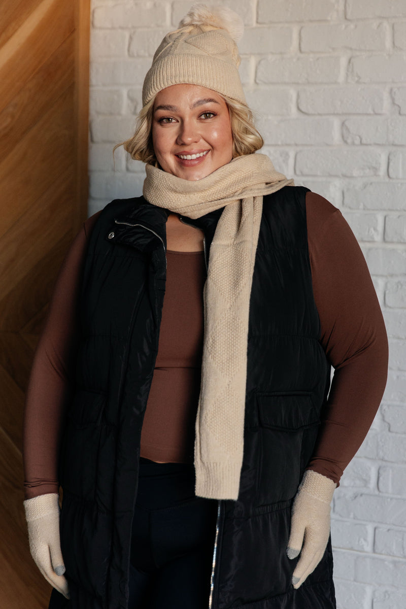 Jane Frost Beanie, Glove, and Scarf Set in Beige - Maple Row Boutique