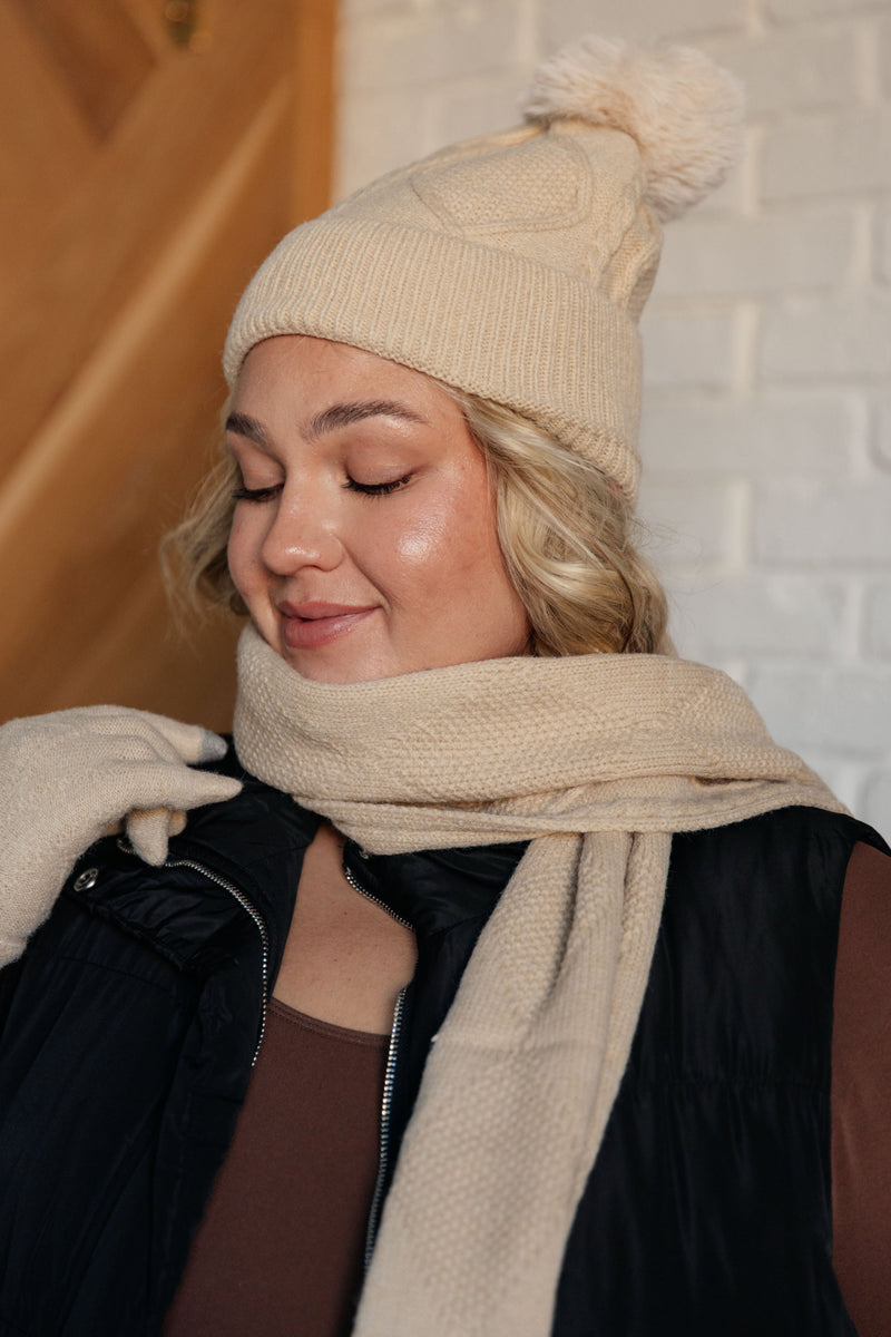 Jane Frost Beanie, Glove, and Scarf Set in Beige - Maple Row Boutique