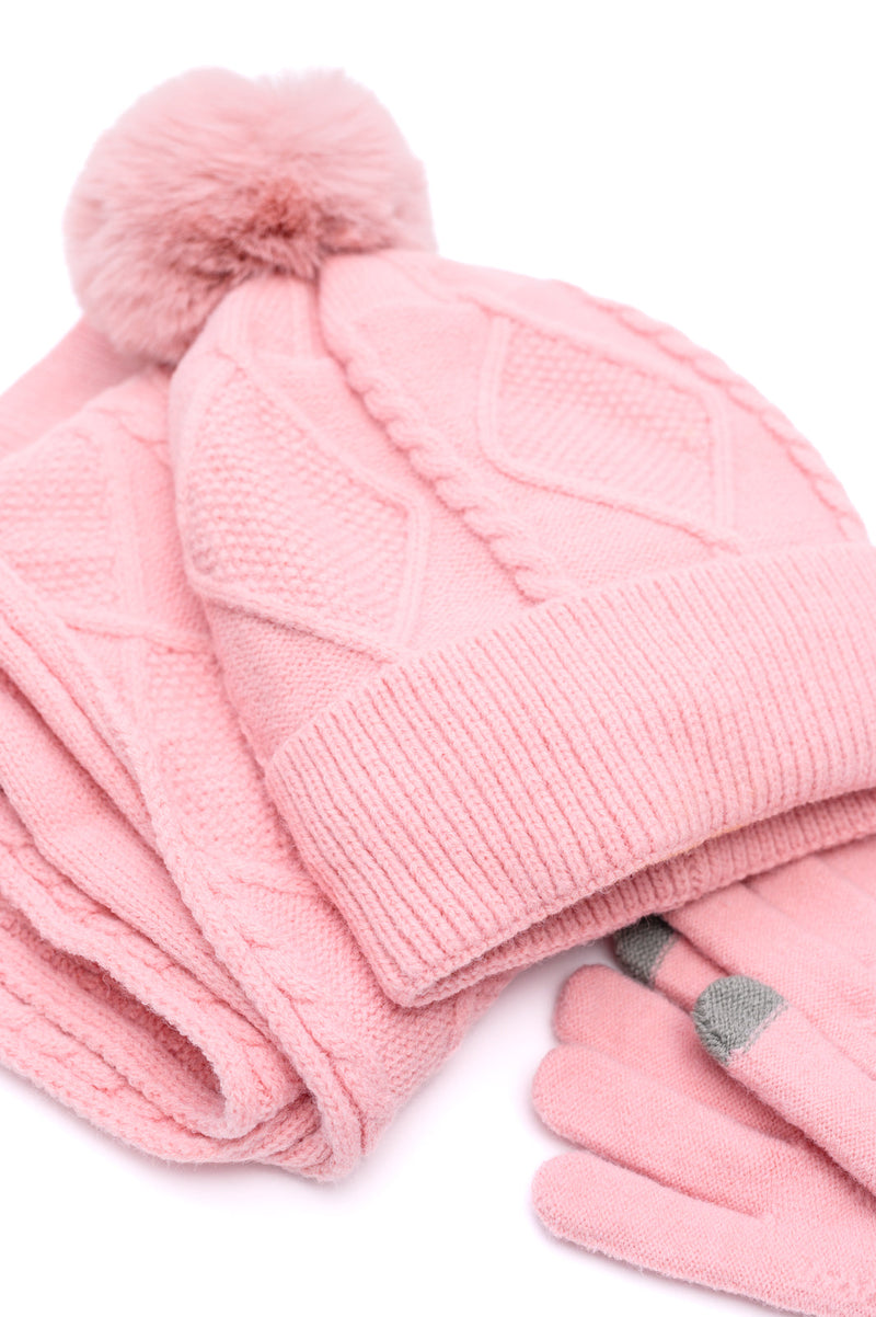 Jane Frost Beanie, Glove, and Scarf Set in Pink - Maple Row Boutique