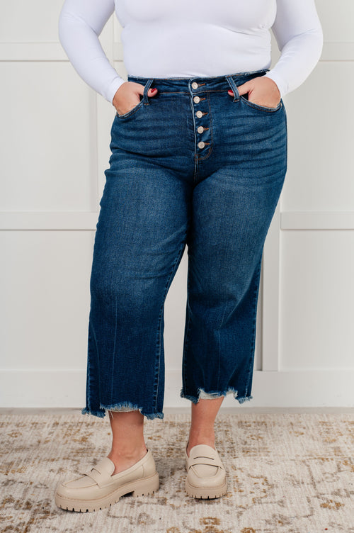 Janice High Rise Button Fly Wide Leg Crop Jeans - Maple Row Boutique