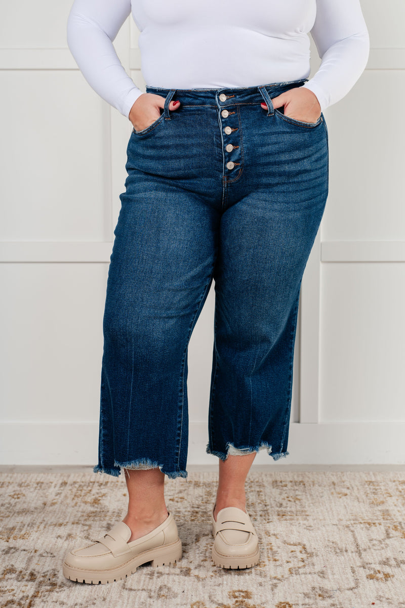 Janice High Rise Button Fly Wide Leg Crop Jeans - Maple Row Boutique