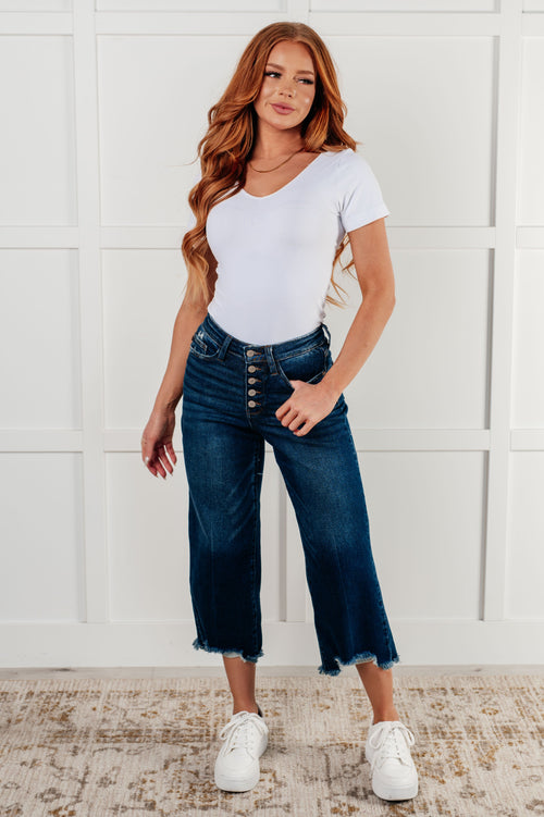 Janice High Rise Button Fly Wide Leg Crop Jeans - Maple Row Boutique