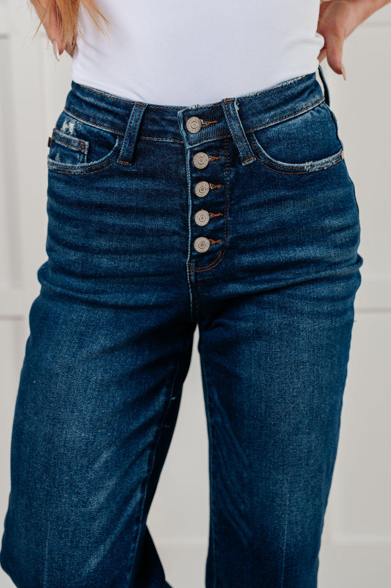 Janice High Rise Button Fly Wide Leg Crop Jeans - Maple Row Boutique