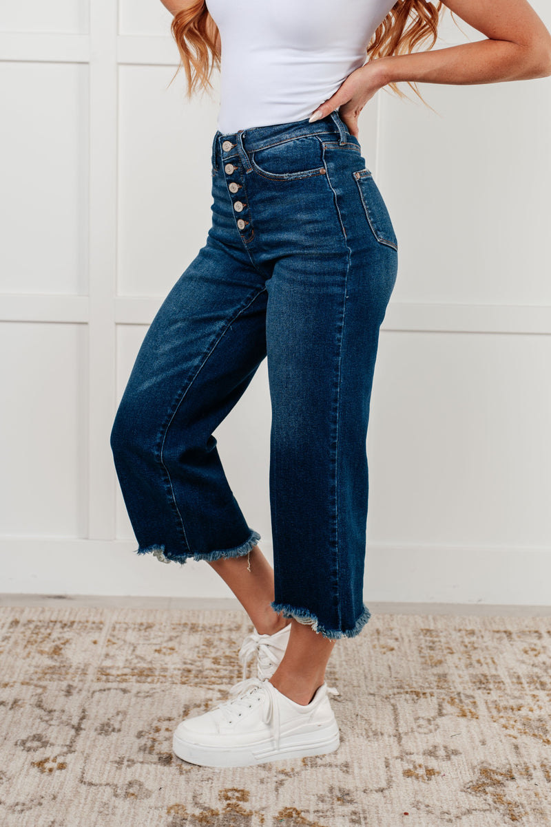 Janice High Rise Button Fly Wide Leg Crop Jeans - Maple Row Boutique