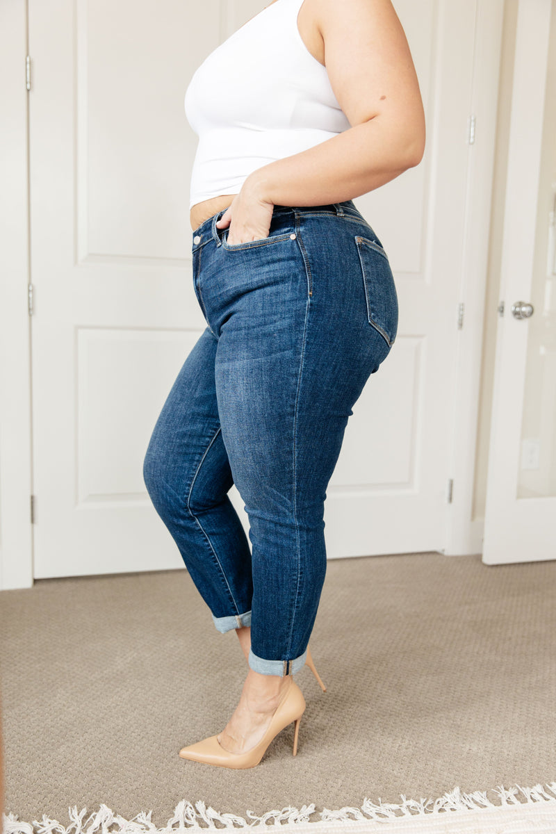 London Midrise Cuffed Boyfriend Jeans - Maple Row Boutique 