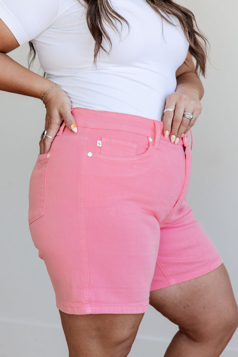 Jenna High Rise Control Top Cuffed Shorts in Pink - Maple Row Boutique 