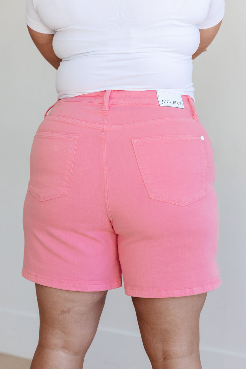 Jenna High Rise Control Top Cuffed Shorts in Pink - Maple Row Boutique 