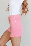 Jenna High Rise Control Top Cuffed Shorts in Pink - Maple Row Boutique 