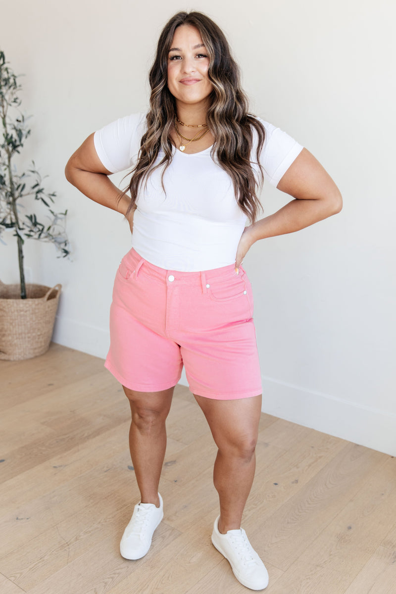 Jenna High Rise Control Top Cuffed Shorts in Pink - Maple Row Boutique 